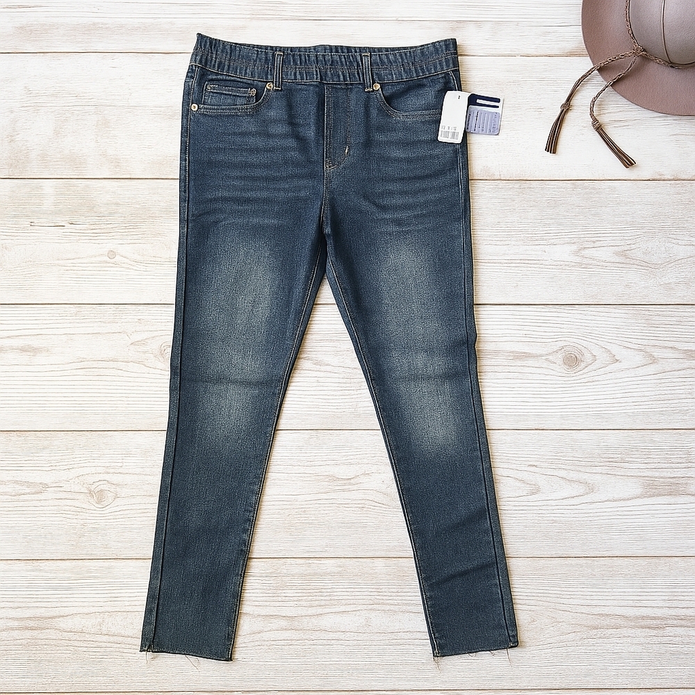 Just Be Women’s Mid-Rise Skinny Ankle Jeans Blue Wash Raw Hem Pull-On Jeggings S